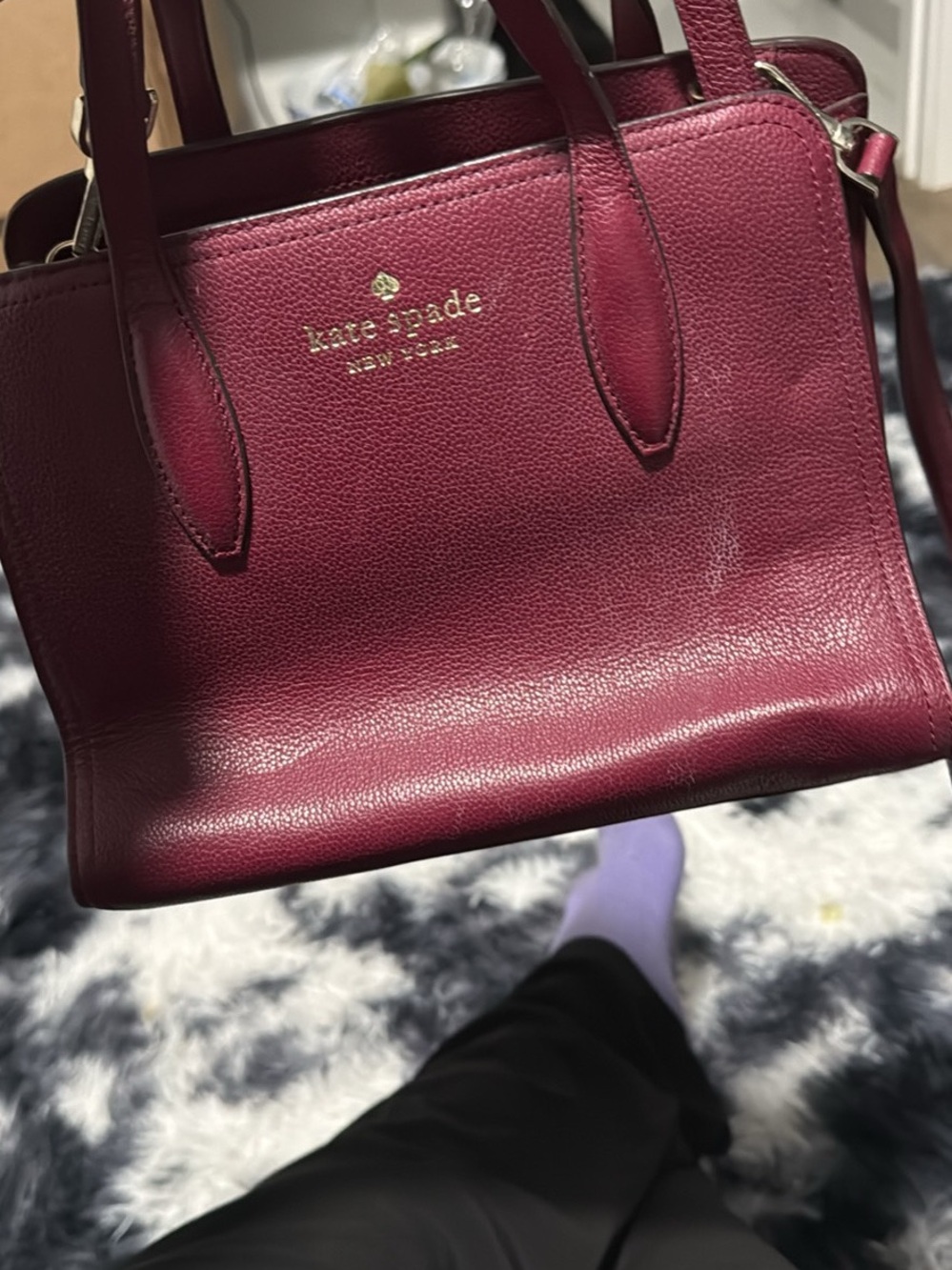 kate spade Burgundy Leather Satchel with Gold Logo